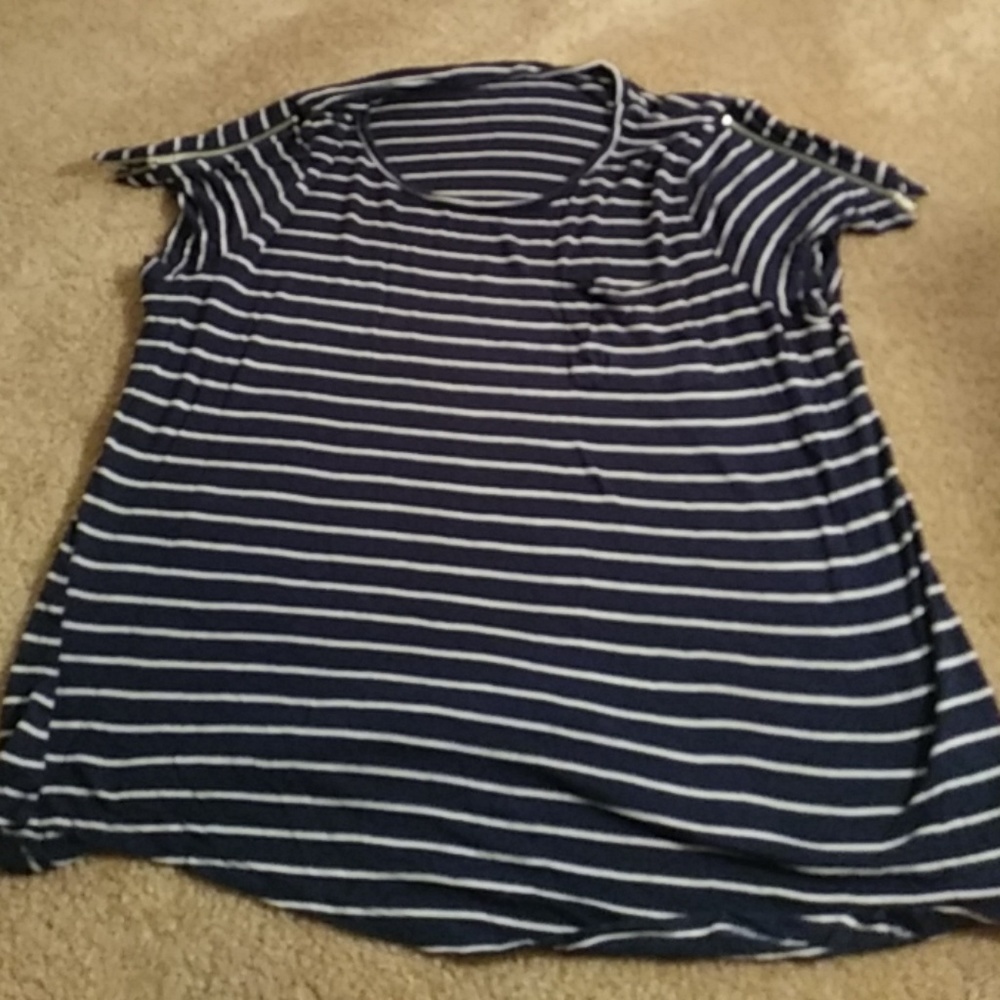 Striped top with zipper shoulders